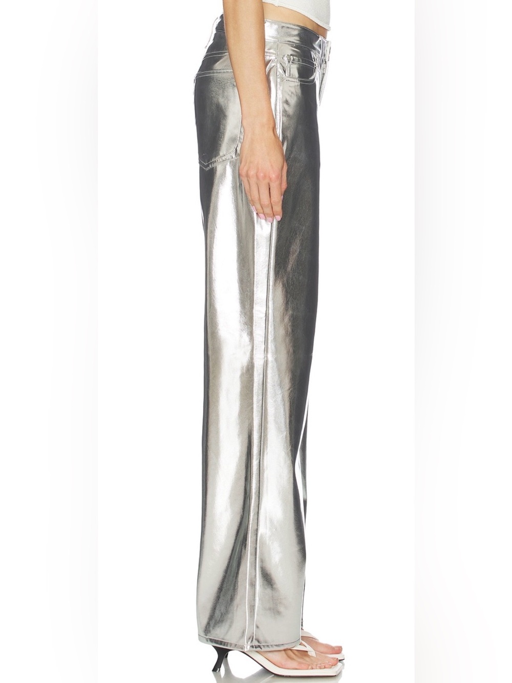 NEW rag & bone metallic silver faux-leather wide-leg pants sz 27 - Picture 3 of 10